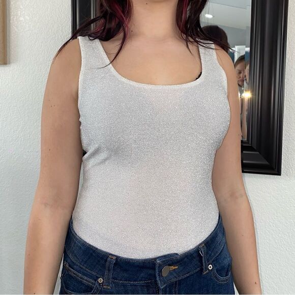 Iris Womens Stretch Allover Shiny Metallic Scoop Neck Sleeveless Bodysuit Size M - Picture 1 of 11